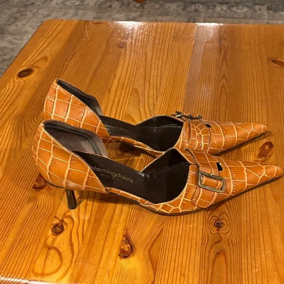 Bloomingdale's leather upper lining and sole Croc-Patterned kitten Heels Italy - Picture 9 of 15